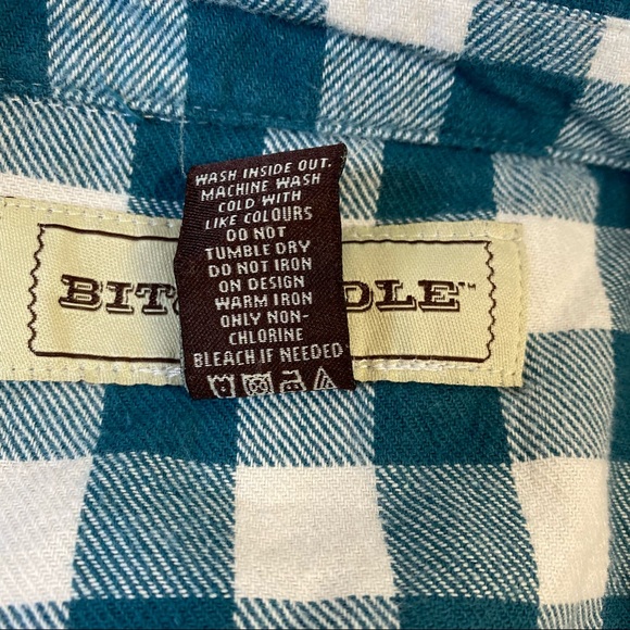 Bit and Bridle Green White Plaid Check Flannel Western Shirt Embellished Medium - Picture 10 of 11